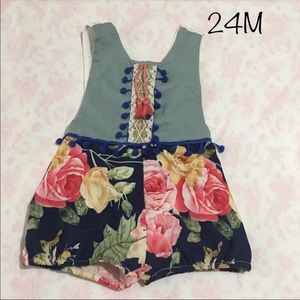 Floral denim baby girl romper